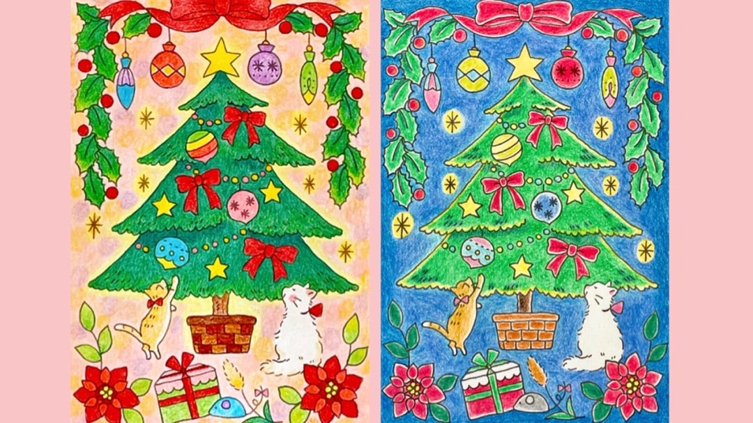 塗り絵本レビュー【夢見る国の12か月POSTCARD塗り絵ブック】塗り比べて