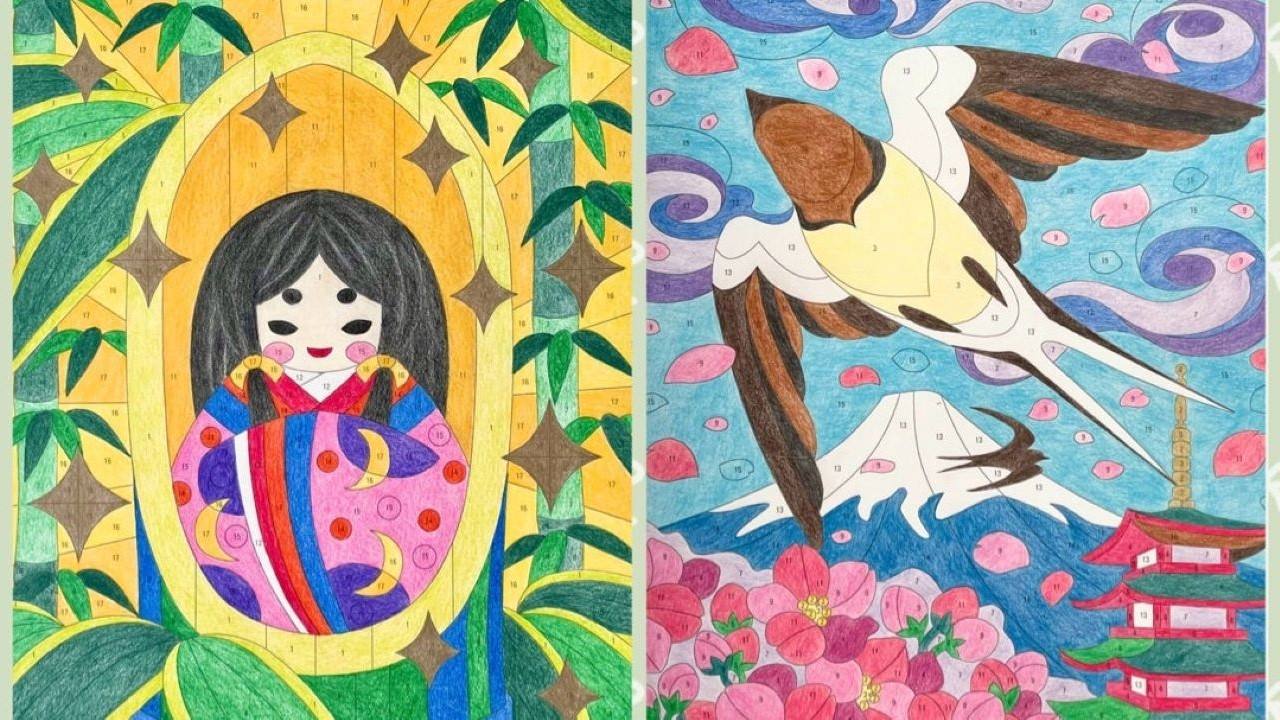 塗り絵ブログ【心を癒して脳活性 和のパズル塗り絵】燕と五重塔とかぐや姫と日本の春 | みくるの森